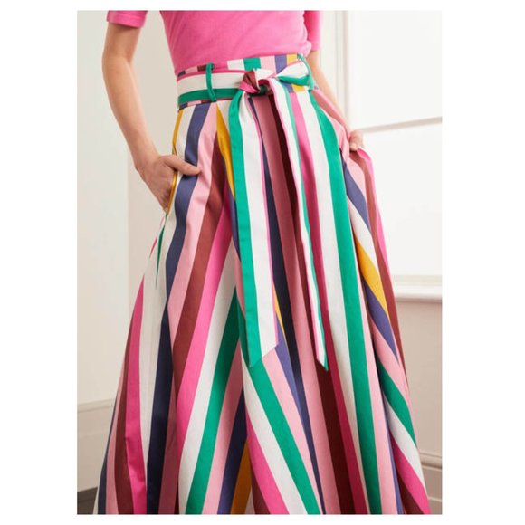 Boden Brooke Blue and Formica Stripe Belted Skirt - Picture 2 of 13
